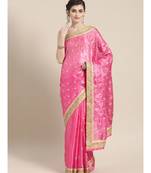 Pink Embroidered silk blend saree with blouse