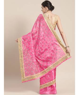 Pink Embroidered silk blend saree with blouse 2