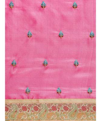 Pink Embroidered silk blend saree with blouse 3