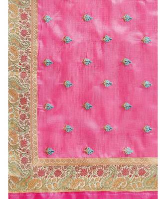 Pink Embroidered silk blend saree with blouse 4