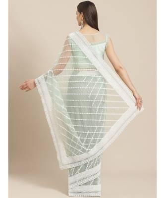 Sea Green Embroidered Net saree with blouse 2