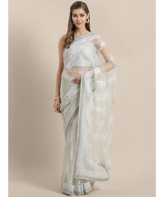Cream Embroidered Net saree with blouse 1