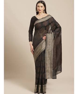Black woven silk blend saree with blouse 1