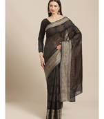 Black woven silk blend saree with blouse