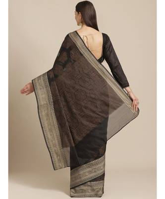 Black woven silk blend saree with blouse 2