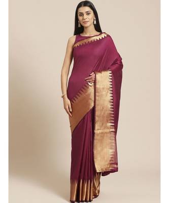 Burgundy woven silk blend saree with blouse 1