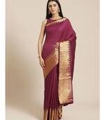 Burgundy woven silk blend saree with blouse