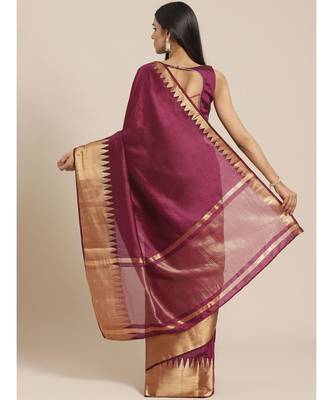 Burgundy woven silk blend saree with blouse 2
