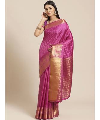 Purple woven silk blend saree with blouse 1