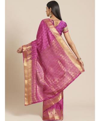 Purple woven silk blend saree with blouse 2