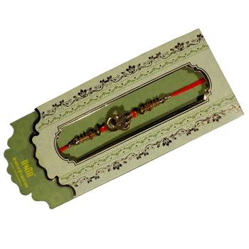 Golden Mayur Rakhi For Brother Single Rakhi with Roli Tika 2