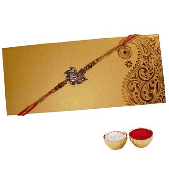 Cutwork Mayur Rakhi For Brother Single Rakhi with Roli Tika 1
