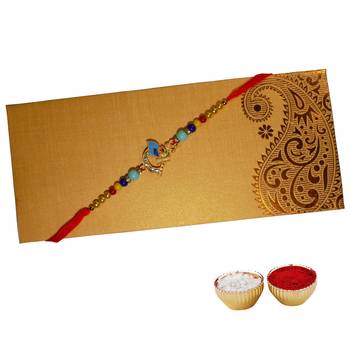 Designer Rakhi Adorned with Stone and Multicolor Beadwork For Brother 2