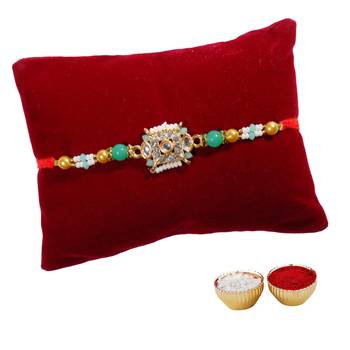 Stonework Designer Rakhi For Brother Single Rakhi with Roli Tika 1