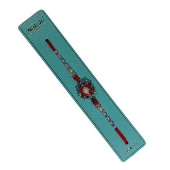 White Pearl Rakhi For Brother with Floral Cutwork Single Rakhi with Roli Tika 3