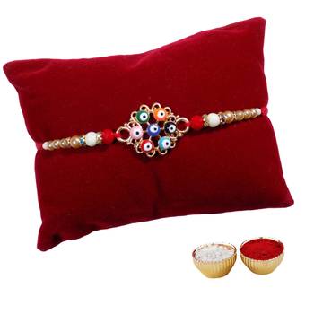 Designer Rakhi For Brother with Multicolor Beadwork Single Rakhi with Roli Tika 1