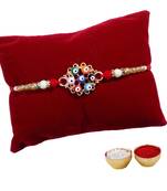 Designer Rakhi For Brother with Multicolor Beadwork Single Rakhi with Roli Tika