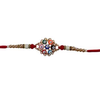 Designer Rakhi For Brother with Multicolor Beadwork Single Rakhi with Roli Tika 2