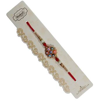 Designer Rakhi For Brother with Multicolor Beadwork Single Rakhi with Roli Tika 3