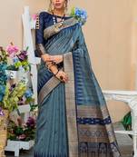 Grey woven pure tussar silk saree with blouse