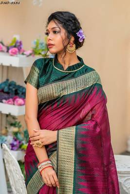 Magenta woven pure tussar silk saree with blouse 2