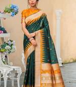 Green woven pure tussar silk saree with blouse
