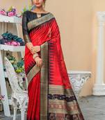 Red woven pure tussar silk saree with blouse