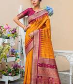 Mustard woven pure tussar silk saree with blouse