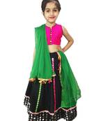 Black embroidered cotton stitched kids lehenga choli