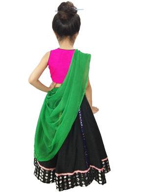Black embroidered cotton stitched kids lehenga choli 2