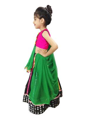 Black embroidered cotton stitched kids lehenga choli 3