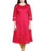 Pink embroidered polyester embroidered-kurtis