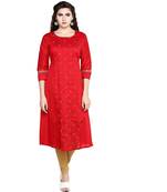 Red embroidered cotton embroidered-kurtis