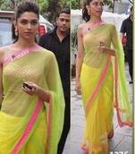 Deepika Padukone in Lemon Sari at Chennai Express promotion