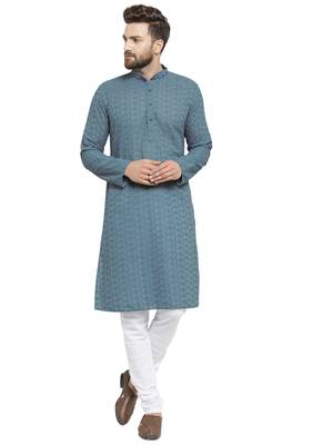 Designer Blue Cotton Kurta Pajama 1