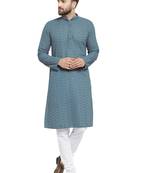 Designer Blue Cotton Kurta Pajama