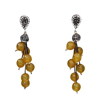 Yellow beaded jewellery Brass Copper   pair of Earrings 1