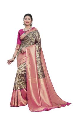Navy blue woven silk saree with blouse 3