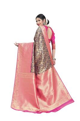 Navy blue woven silk saree with blouse 4