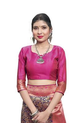 Navy blue woven silk saree with blouse 5