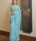 Blue embroidered georgette saree with blouse