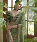 Green embroidered designer wedding georgette saree with blouse