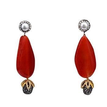 Orange beaded jewellery Brass Copper   pair of Earrings 1