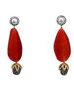 Orange beaded jewellery Brass Copper   pair of Earrings