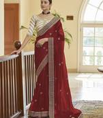 Red embroidered net saree with blouse