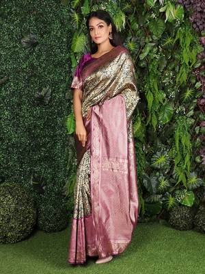 Dark green woven silk saree with blouse 3