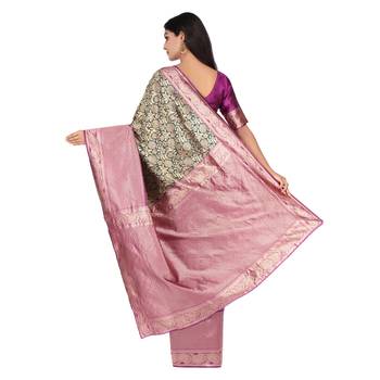 Dark green woven silk saree with blouse 4