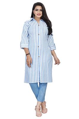 Sky-blue woven cotton kurta sets 1
