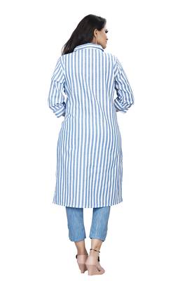 Sky-blue woven cotton kurta sets 3