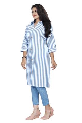 Sky-blue woven cotton kurta sets 5